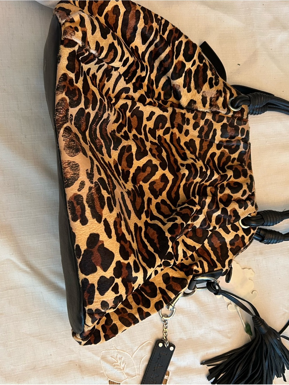 L.A.M.B. Leopard Print Shoulder Bag - Brown/Black